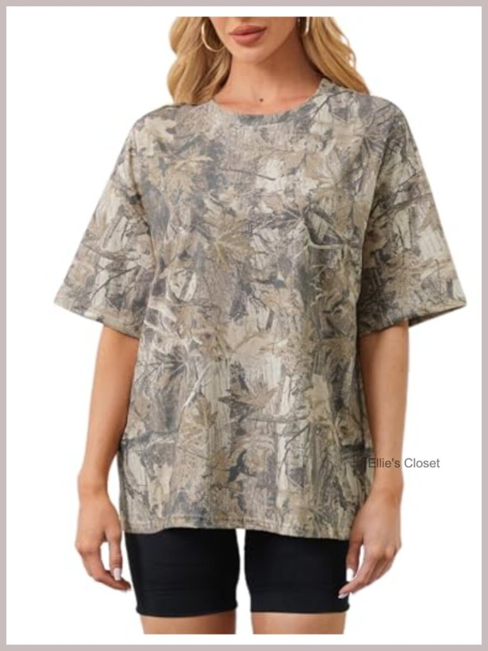 Women's Oversized Camo Maple Leaf Print Short Sleeve Crewneck T-Shirt Cotton